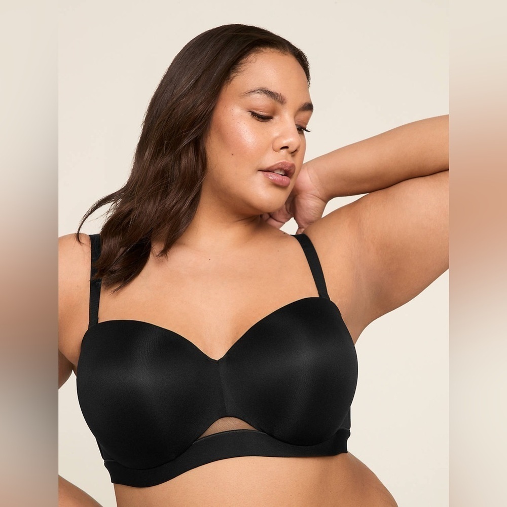 Cacique Comfort Bliss Bra Lightly Lined Multi-Way Strapless Black Sz 44DD